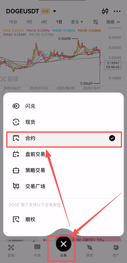 进入合约交易页面