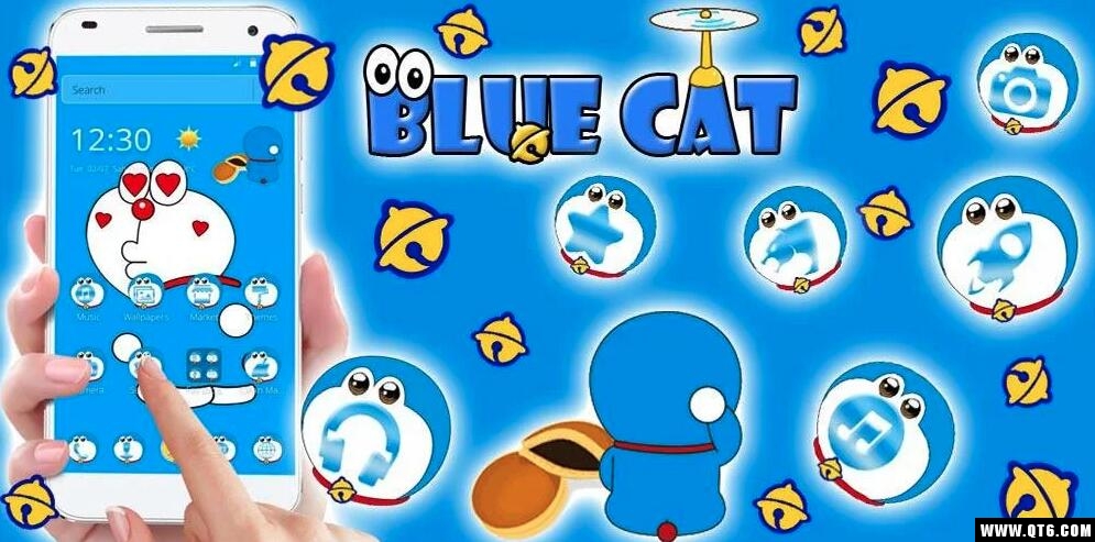卡哇伊蓝色可爱猫咪卡通壁纸主题
