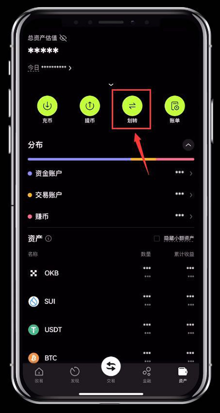 划转功能入口示意图