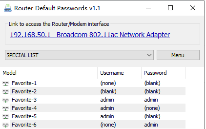 Router Default Passwords 主界面示意图